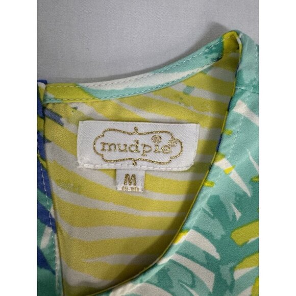 Mud Pie Dress Women’s M Medium Palm Leaf Tropical Pockets Pullover Blue Green - Picture 3 of 16